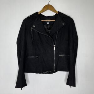 Kut From The Kloth Jacket Womens Medium Black Faux Suede Biker Moto Zip Pockets